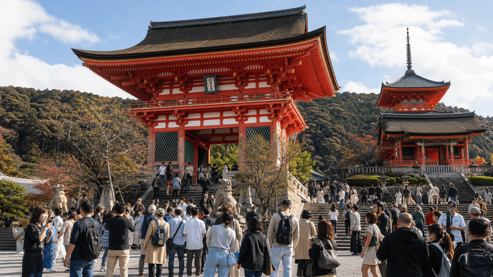 清水寺:仁王门与三重塔的当前写实编辑视觉